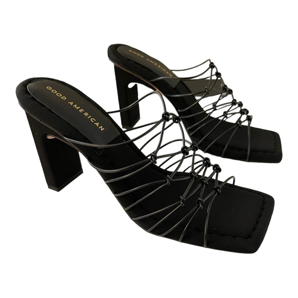 Good American Knotted Strappy Slip On Mule Block Heel Shoes NWT Size 7.5